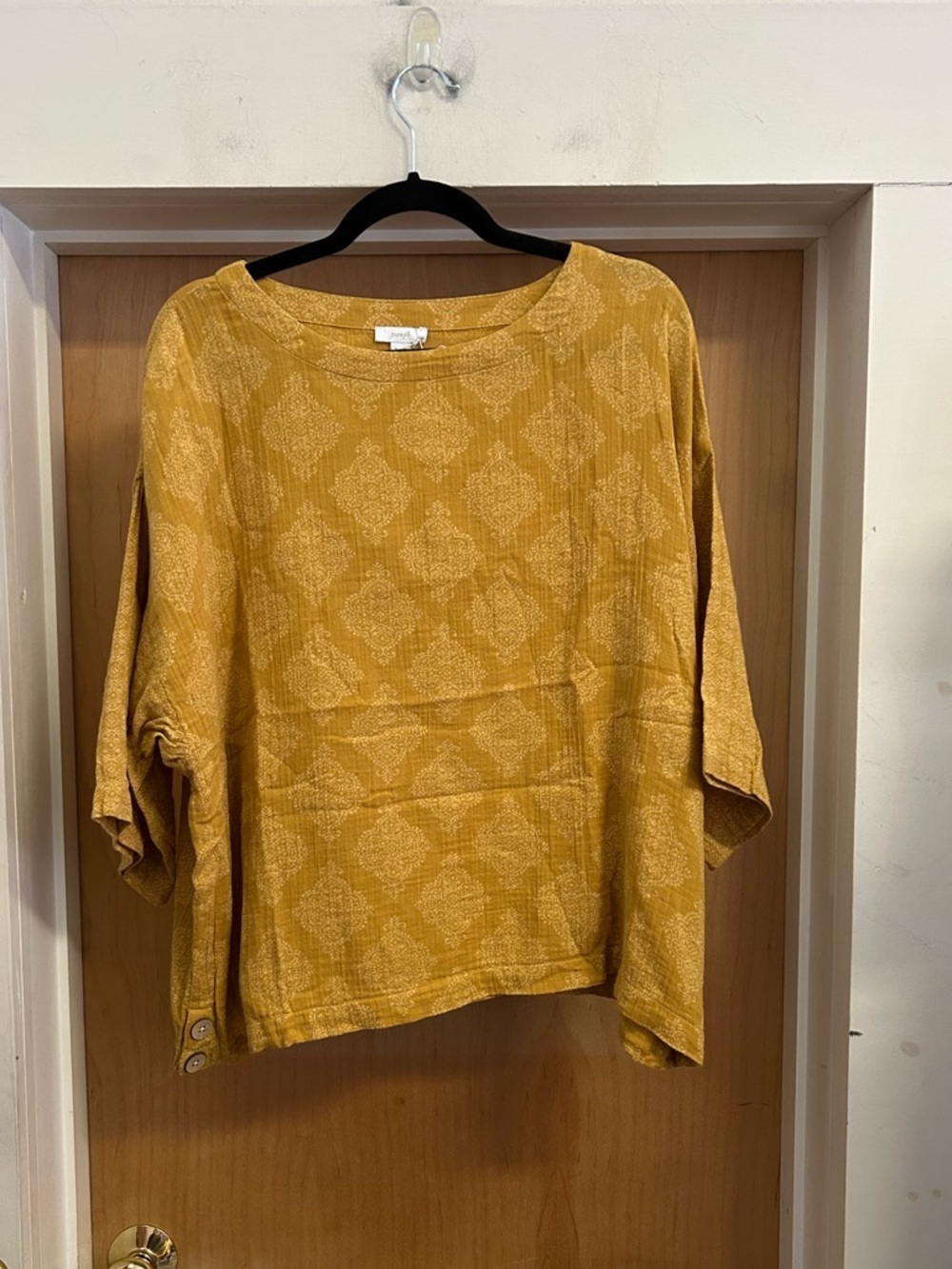 Pure Jill Boho Earthy Minimalist Mustard Yellow 100% Cotton Boxy Top - size S